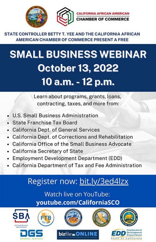 Free Small Business Webinar with Controller Yee and California African American Chamber of Commerce